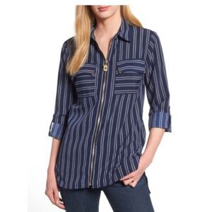 Michael Kors striped zipper front top sz small